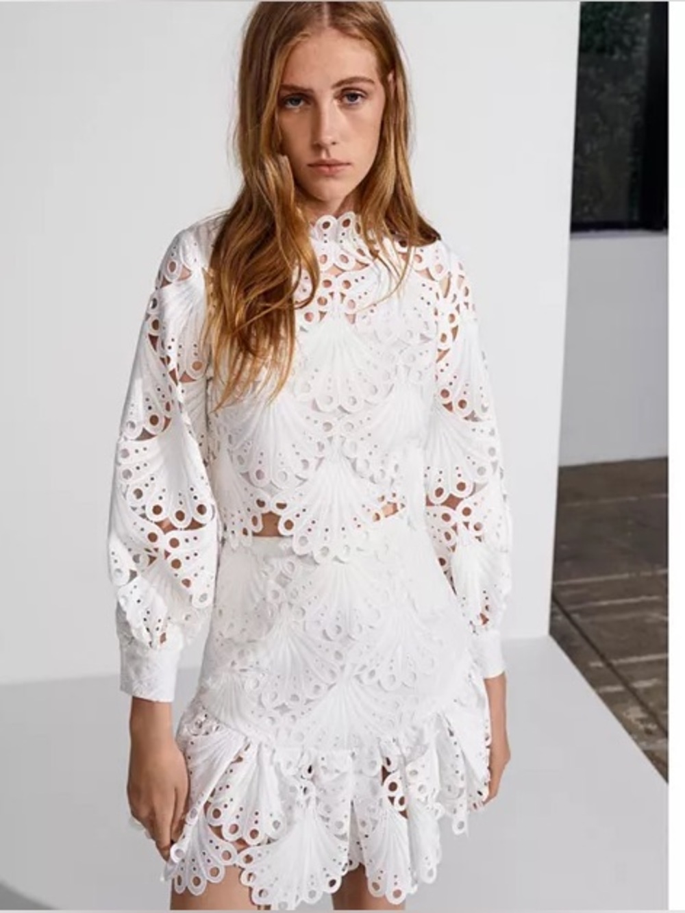 MAJE 🤍 Cropped White Eyelet Lace Two-Piece Set with Skirt size 6 - Picture 14 of 15